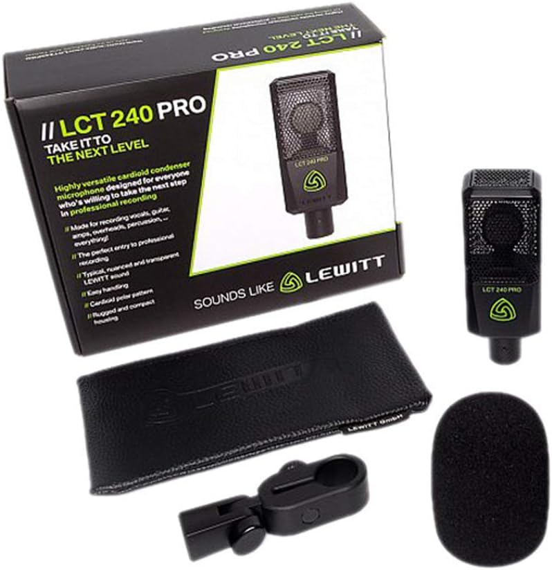 Lewitt LCT-240 Pro Condenser Microphone (Black) Bundle with Studio Monitor Headphone, Pop Filter & XLR Cable