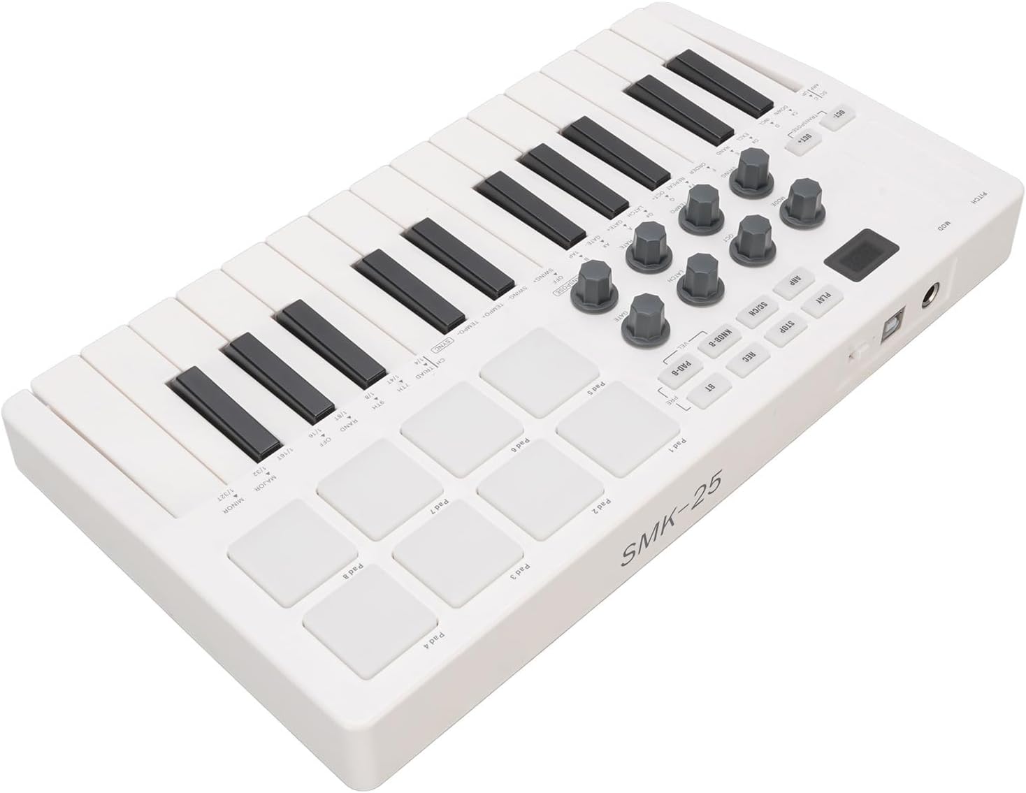MIDI Keyboard Controller 25 Keys, AIO Rechargeable MIDI Keyboard with 8 Backlit Drum Pads 8 Knobs Beat Maker Universal Multisystem Compatibility MIDI Controller for Music