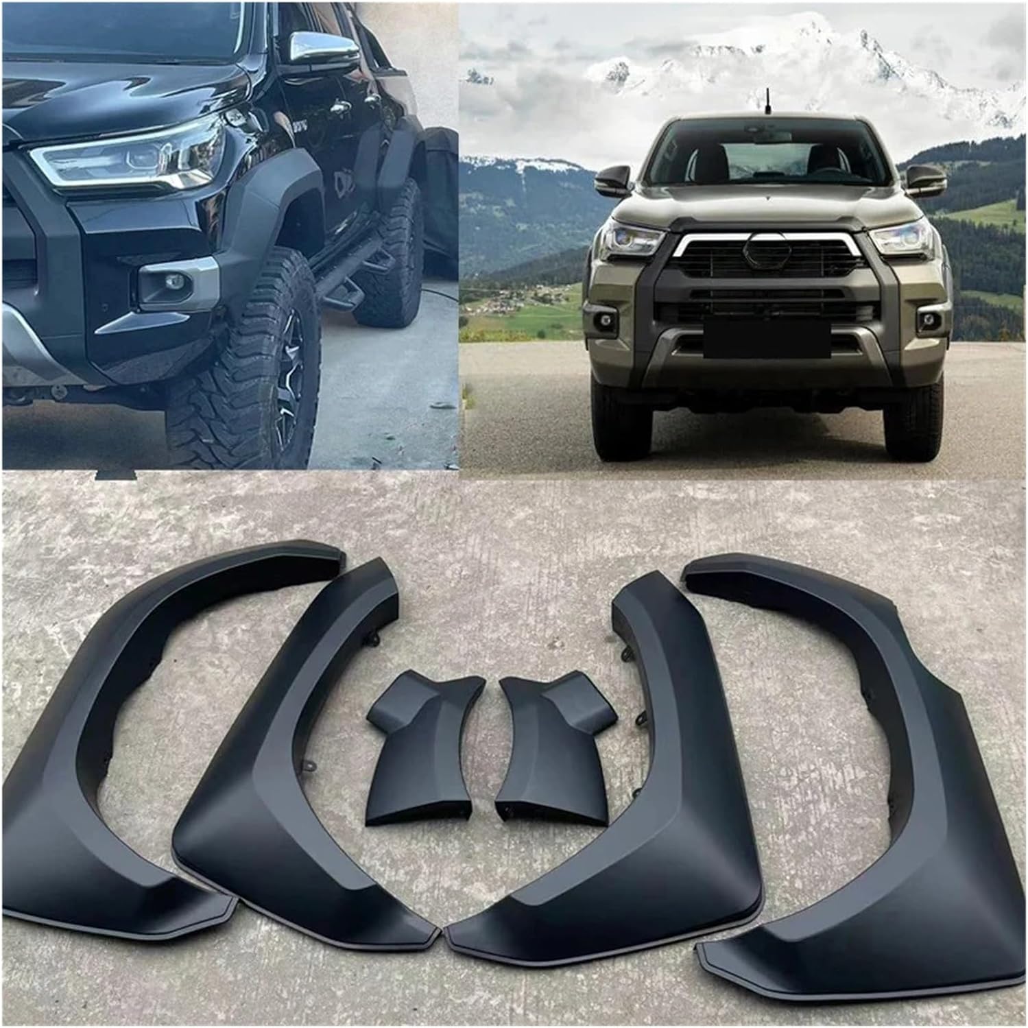 4X4 Black Fender Flares Compatible For Toyota Hilux Rocco 2021 222 2023 Wheel Arch Protection Pickup Truck Mudguards Car Accessories