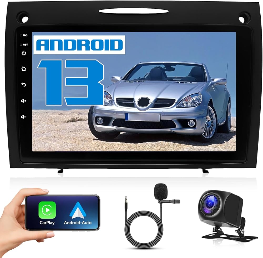 9 Inches Android 13.0 Stereo Radio Fit for SLK280 SLK350 SLK55 2004-2010 HD Touch Double Din Radio Stereo Car with Wireless with carplay/Android Auto | HD Backup Camera | WiFi | BT | FM | Mirror Link