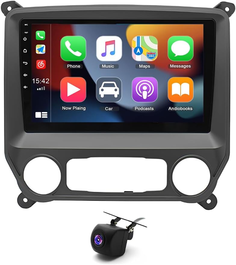 Android 13 Double Din Car Stereo Compatible with Silverado 2014-2018, 2G+32G 10 Inch Touch Screen Car Stereo Radio with Wireless Carplay Android Auto GPS Navigation WiFi Mic Backup Camera