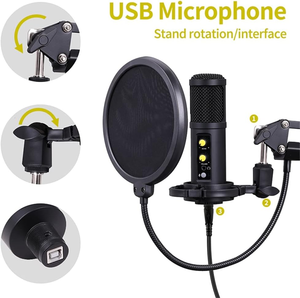 BM850 USB Microphone for Recording/Streaming/Gaming, Professional Microphone for PC/Laptop, Voice Volume Control (A