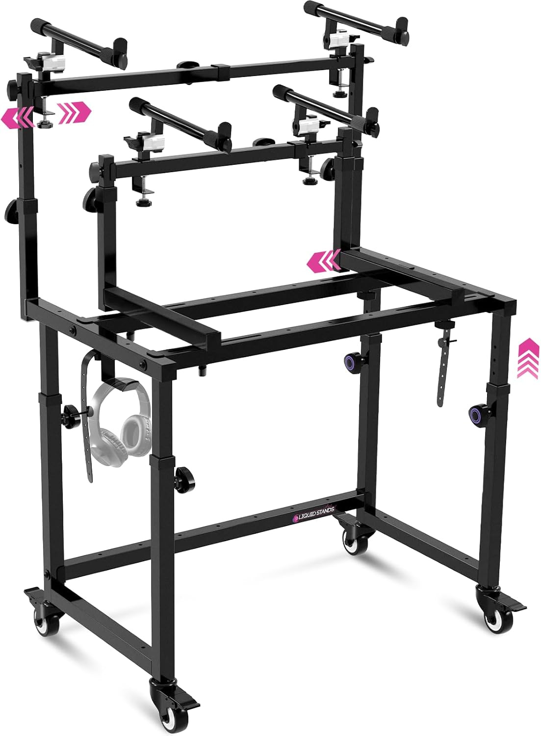 Liquid Stands 3 Tier Keyboard Stand w/ Wheels Music Studio Desk for Music Production - Electric Digital Pianos Synths for 49 54 61 88 Key - Rolling Home Recording Studio Workstation DJ Keyboard Table