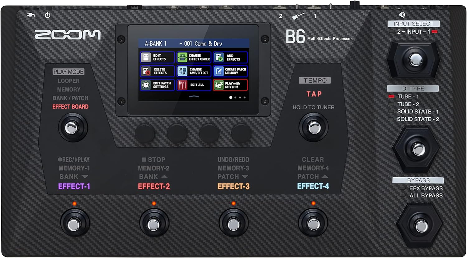 Zoom B6 Bass Multi-Effects Processor with 4 DI Boxes, A/B Switcher, Touchscreen Interface, 100+ Built in Effects, Amp Modeling, IR’s, Looper, & Audio Interface for Direct Recording to Computer
