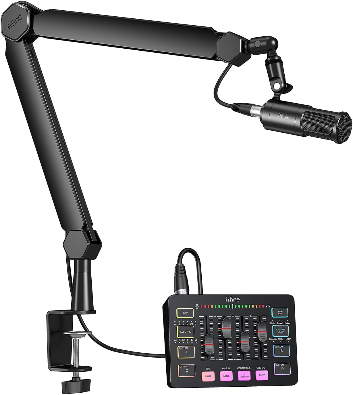 FIFINE Audio Equipment Bundle with Dynamic XLR Mic, Gaming Mixer for Streaming Podcast, Recording Vocal Kit with Metal Mic Arm Stand for Voice-Over, Home Office (KS3+BM66)