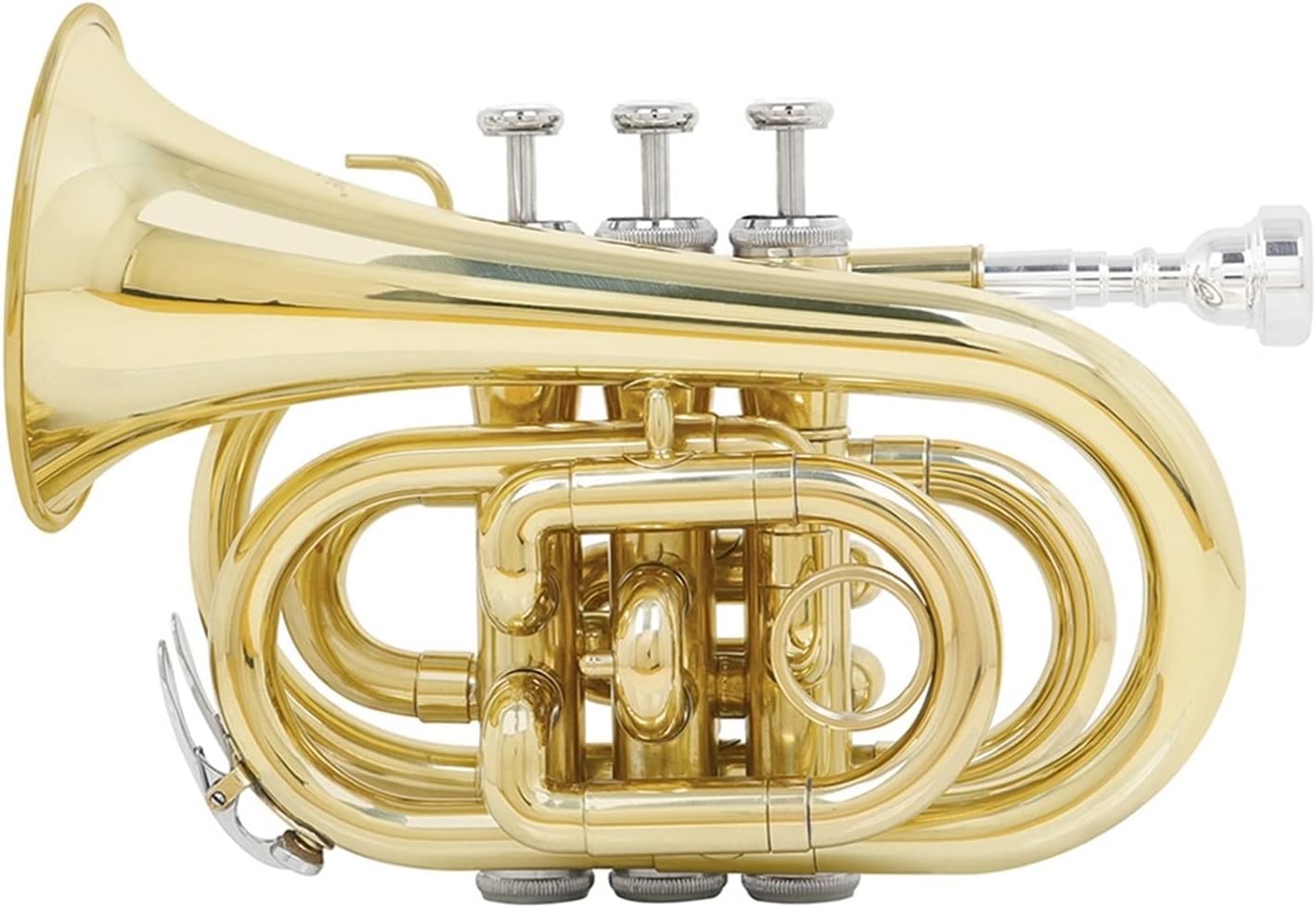 TSTS Mini Pocket Trumpet Bb Flat Brass Wind Instrument with Carrying Case Gloves Mouthpiece Cleaning Cloth Kit Pocket Trumpet Beginners