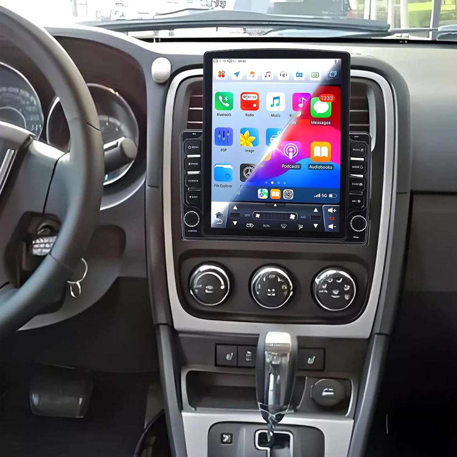 PHEZEN 9.7 inch Touchscreen Car Stereo Fit for Dodge Caliber 2009-2012, Android 14 Double Din Car Radio with Carplay & Android Auto in-Dash Navigation BT Mirror Link WiFi Backup Camera 4+64G