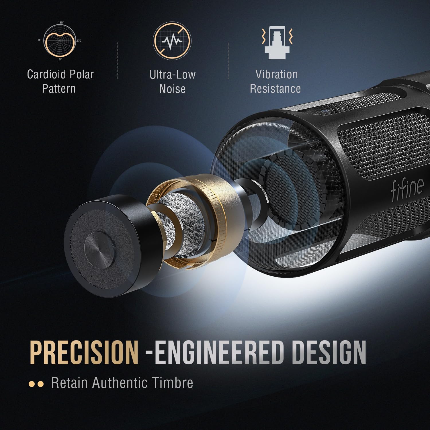 FIFINE XLR Dynamic Microphone, Studio Vocal Mic for Recording, All Metal XLR Podcast Microphone with Mid-Boost, Low-Cut Filter for Voice-Over, Compatible with Mixer/Audio Interface-AmpliTank TANK1