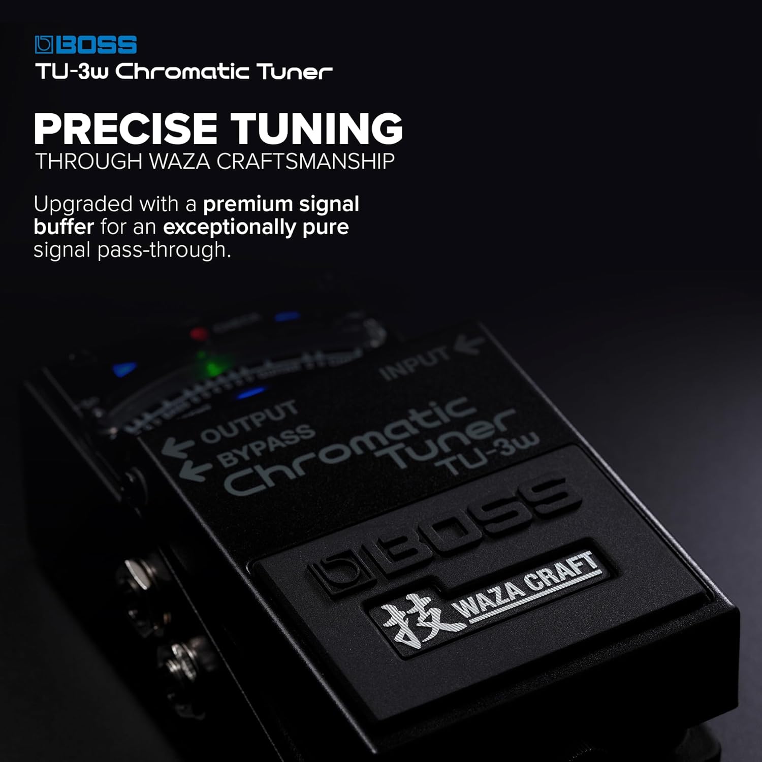 BOSS TU-3W Waza Craft Compact Chromatic Tuner | Enhanced with Waza Innovation & Craftsmanship | Superior Tuning for Guitar and Bass | 21-Segment Blue LED Meter | Accu-Pitch Sign Function