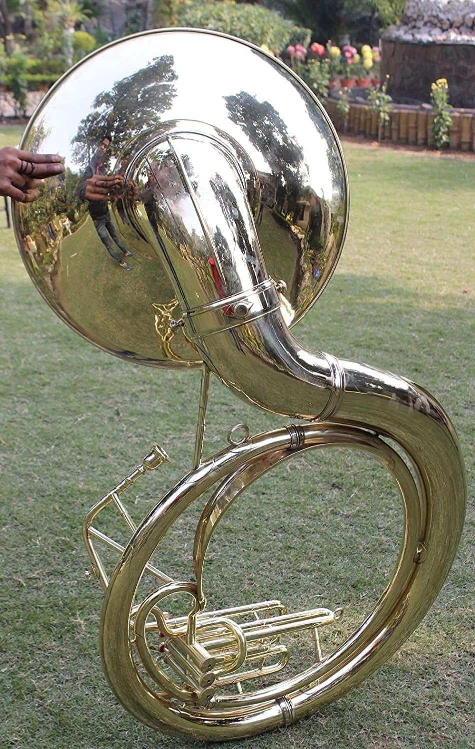 Brass Sousaphone 25 Valve Big Tuba Full Brass W/Bag Silver Finish Tubas