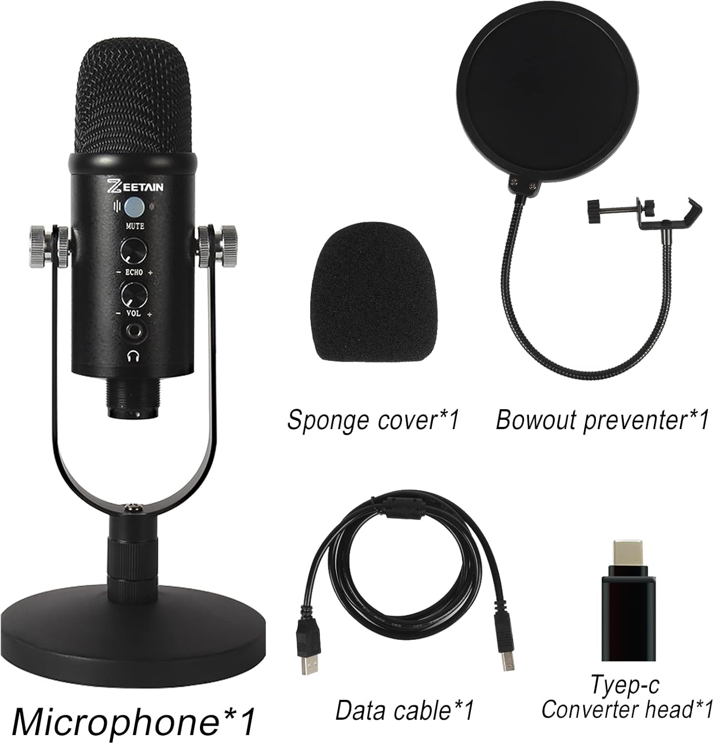 USB Condenser Microphone Compatible with PC/iPhone/Android,Computer Mic with Noise Cancelling & Reverb, Studio Microphone for Voice and Music Recording,Podcasting,Streaming,Gaming