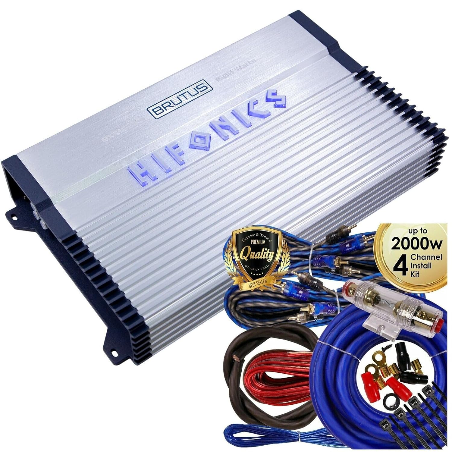 Hifonics BXX1600.4 1600 Watt RMS 4-Channel Car Audio Amplifier with 4 Gauge Installation Kit, Brutus Series, Super A/B Class Technology