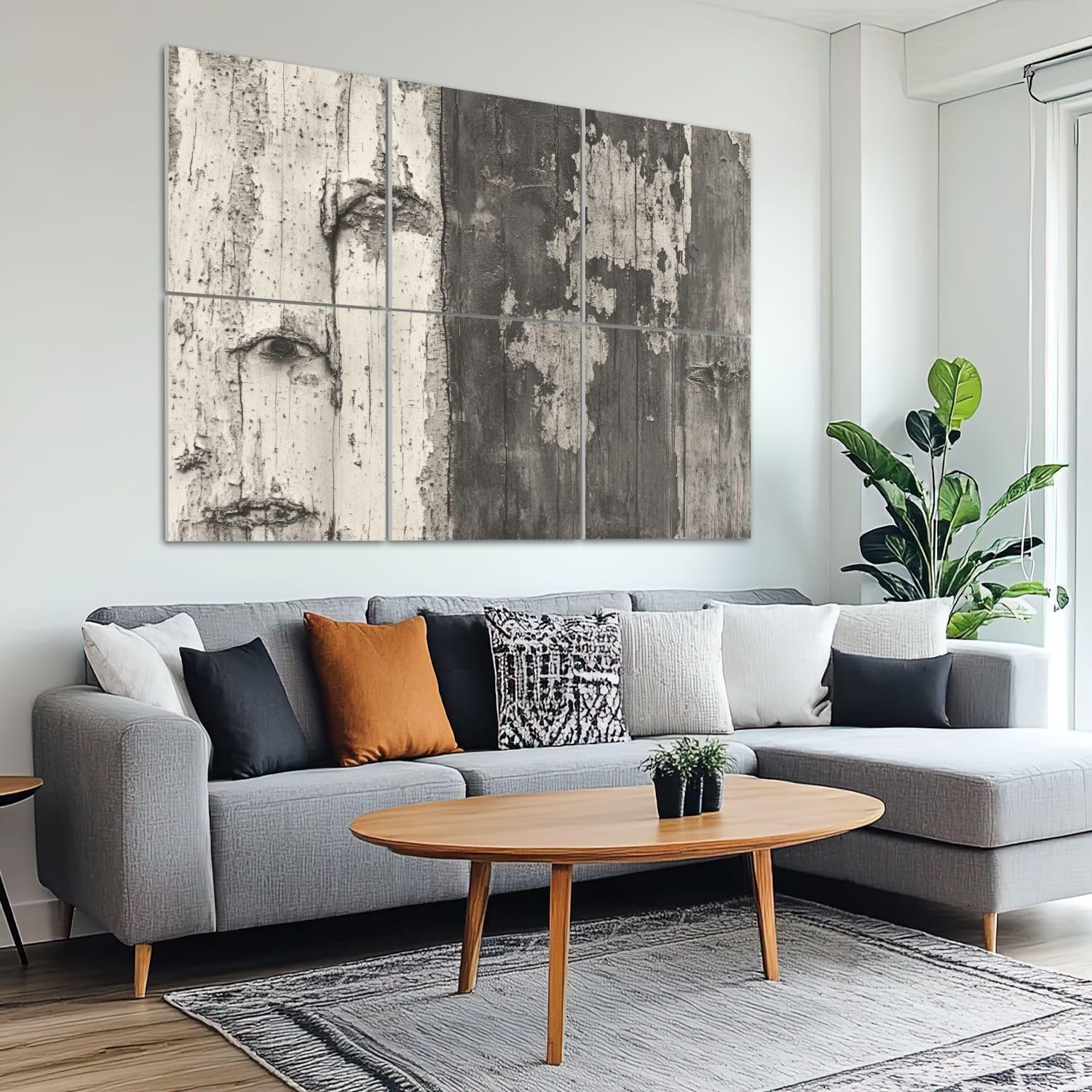 6 Pack Art Acoustic Panels Sound Absorbing Birch Tree Weathered Wood Human Face Peeling Paint Textural Organic Decorative Soundproof Wall Panels Self Adhesive for Recording Studios Office 72