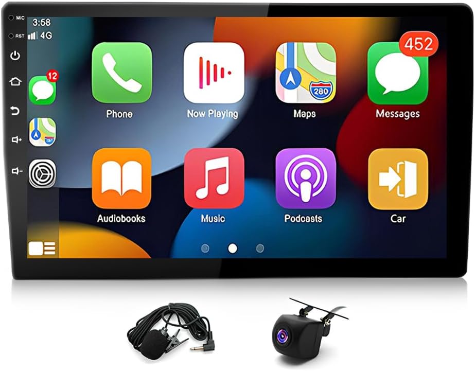 4+64G 10.1In Car Stereo for Jeep Wrangler JK 2007-2010 2009, for Ram 1500/2500/3500 2006-2008 w/GPS Navi with Carplay w/Android Auto Double Din Touchscreen Car Radio Receiver Backup Camera