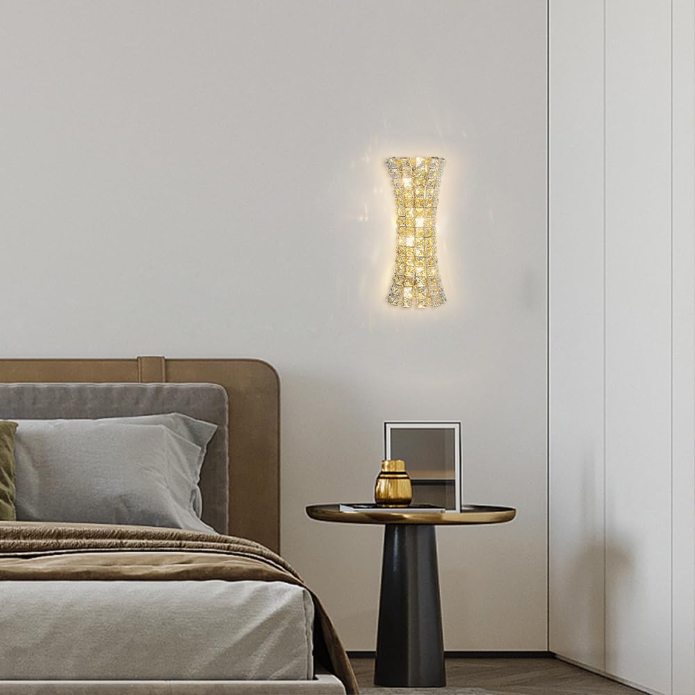 Modern Crystal Wall Sconces, Gold Wall Light Fixtures, Luxury Indoor Wall Lamp, Crystal Vanity Wall Mount Lamps, Wall Lighting for Living Room Bedroom Bedside Hallway Stairway Doorway Mirro