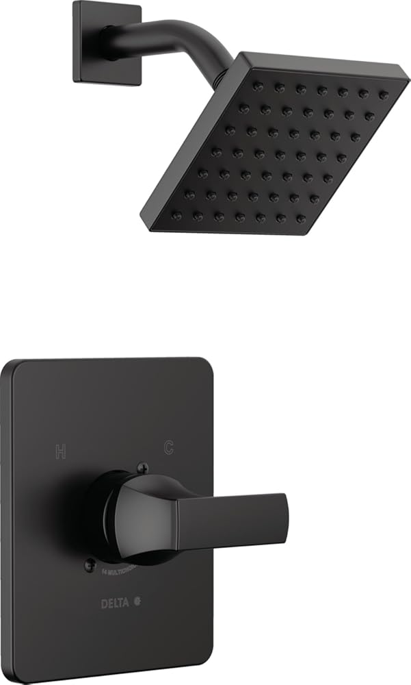 Delta Velum 14 Series Shower Faucet Set, Matte Black Shower Head and Handle Set, Valve Trim Kit, Matte Black T14237-BL (Valve Not Included)