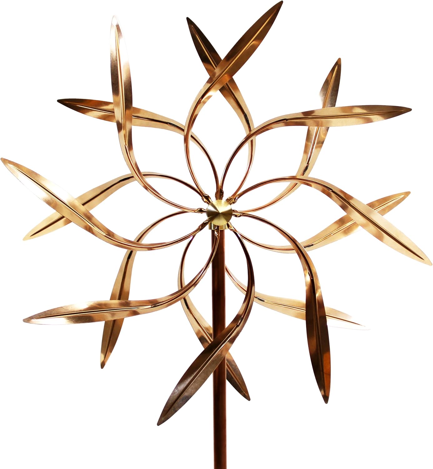 Stanwood Wind Sculpture: Kinetic Copper Wind Sculpture Dual Spinner - Dancing Willow Leaves