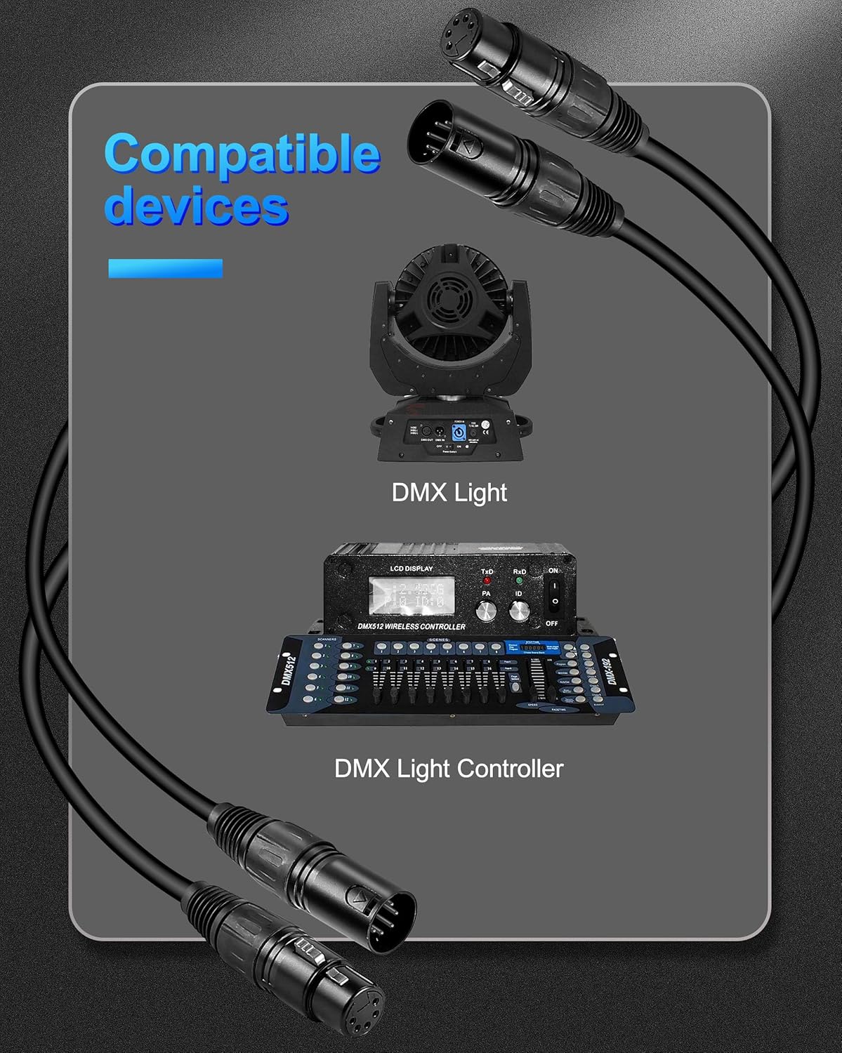 50 FT DMX Cable 4 Pack, 5 Pin DMX Cable for DJ DMX Lighting and Devices