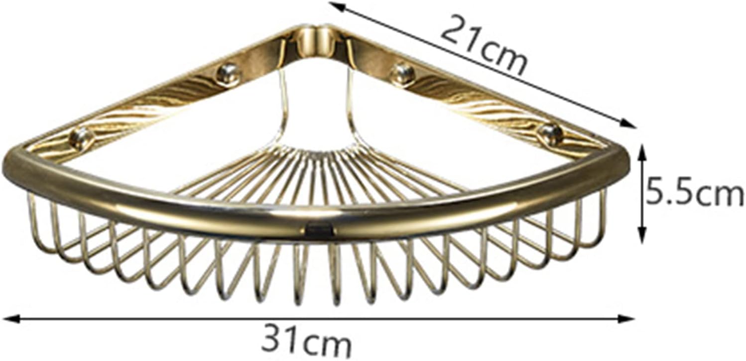 Shower Shelf Corner Shampoo Holder for Wall Mount Caddy No Drilling Adhesive All-Copper for Toilet,Gold,1 Story(Bronze,2 Layer)