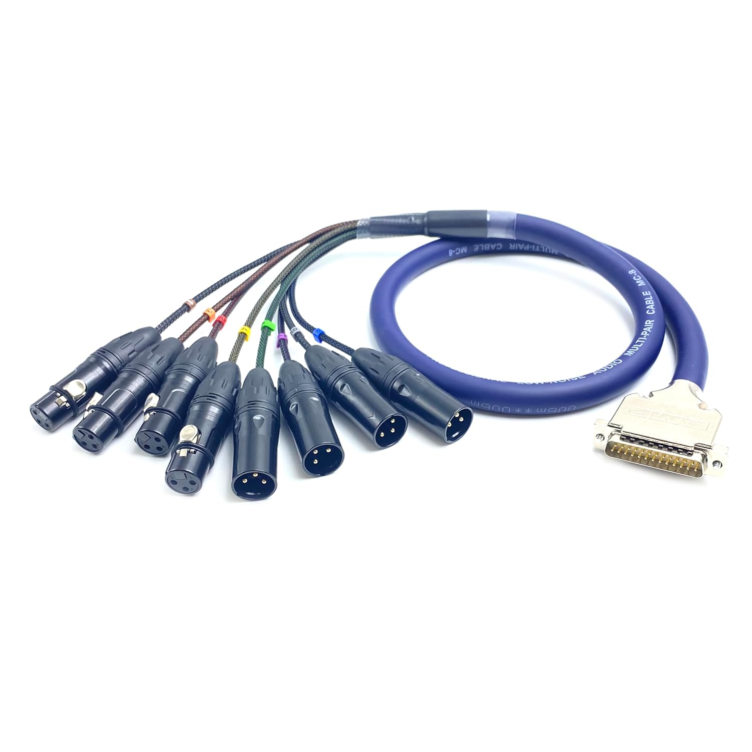 6.56ft DB25 to XLR Snake Cable, DB25 Male to 8 Channel XLR 3Pin Balanced Snake Cable 4 Female and 4 Male Highly Shield Analog Audio PVC SnakeCable Patch Bay Interface Modular Wire 2meter