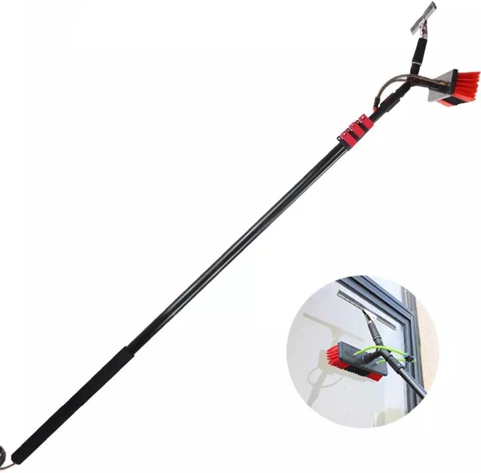 Window Cleaning Poles Teleswashing Brush Telesrod, Aluminum Telesrod Water-Carrying Washing Brush with Squeegee, Conservatory Cleaning Kit/20Ft/6M/20Ft/6M (20ft/6m)
