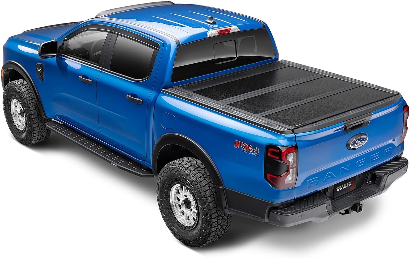 TrailFX Hard Tri-Fold Truck Bed Tonneau Cover Fits 2024-2025 Ford Ranger 6 Foot Bed Gloss Black Aluminum Low Profile Lockable 3-Panel Folding Design TrailFX TFX8003 HF3