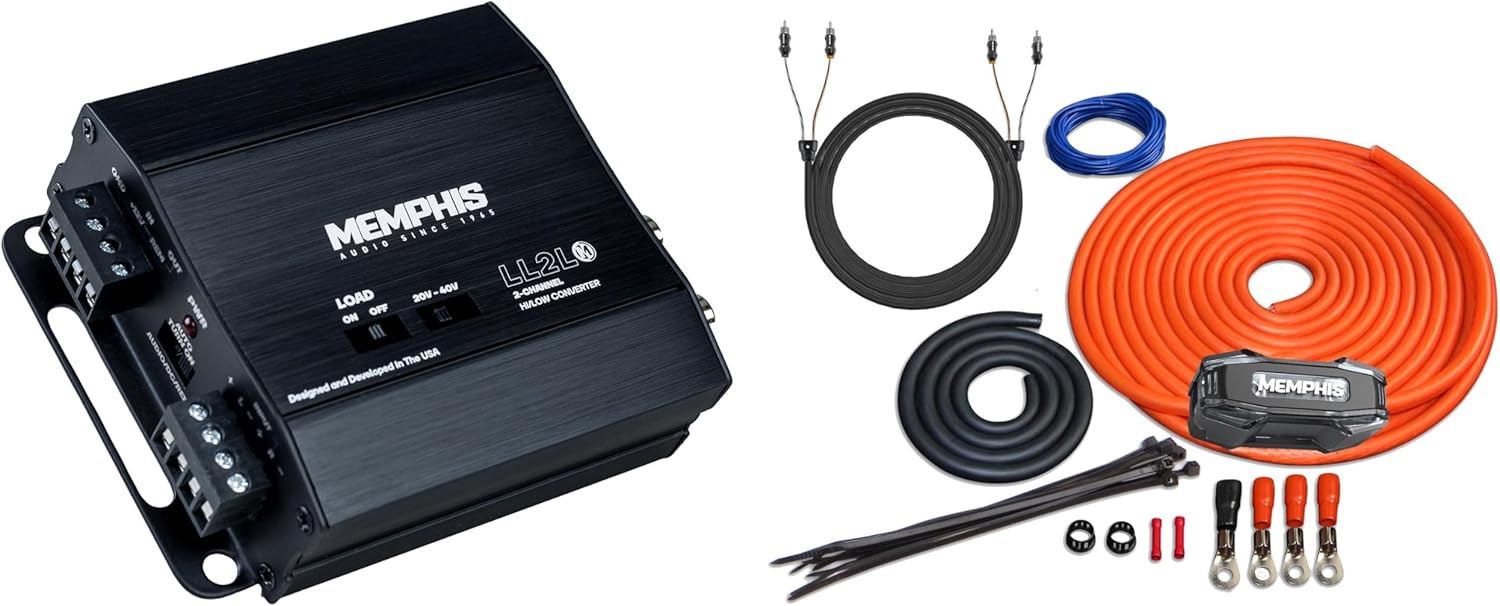 Memphis Audio 4GKIT 4-Gauge Amp Install Kit with ANL Fuse Holder and LL2L 2 CH Line Out Converter