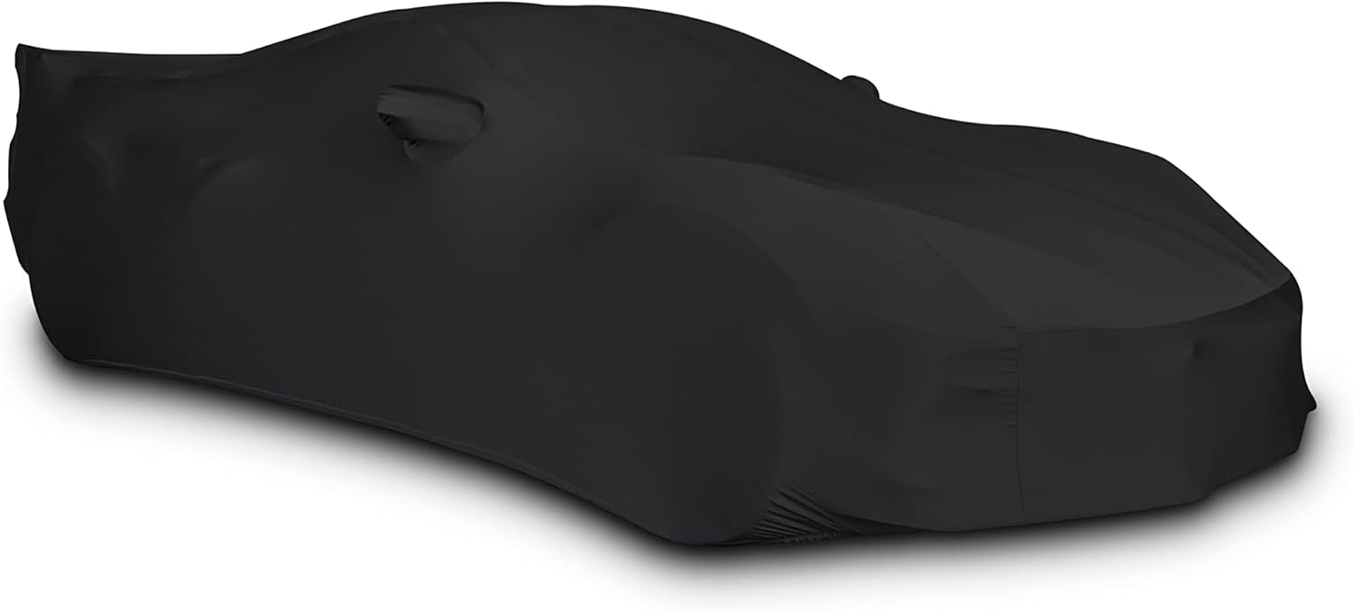 C8 Corvette Indoor Car Cover - Custom Fit Ultraguard Stretch Satin Dust Cover - Premium High-End Protection for 2020-2026 Chevrolet Corvette Stingray, Z06, Z51, E-Ray (Black)