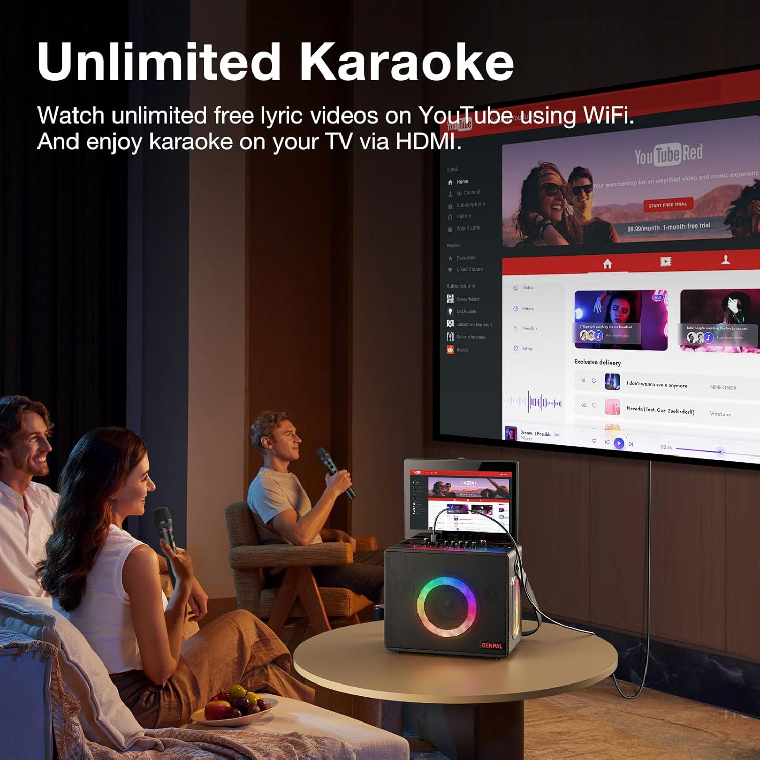 Karaoke Machine for Adults, Built-in 14 Inch Tablet with Lyrics Display, Portable Bluetooth Karaoke Speaker with 2 Wireless Microphones,800W Speaker, Connects to TV for Home Outdoor Party (Large)