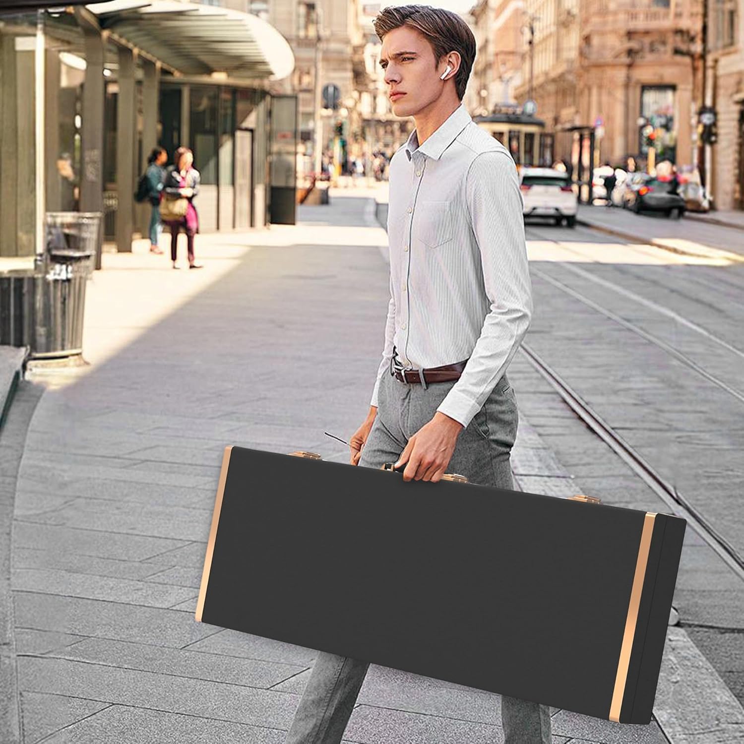 Electric Guitar Hard Case Shell Case With Lock For Square Electric Guitar 39in Electric Guitars Hard-Shell Protective Carrying Case for KST/KTL/170 Model with Security Lock Metal Feet (Classic Black)