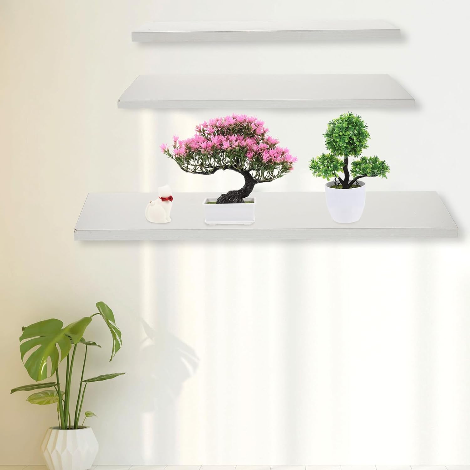 Thickened Modern Floating Wall Shelf Simple Style Wooden Wall-Mounted Rack for Bathroom Bedroom Kitchen Living Storage and Decorative Display Space-Saving Household Organizer