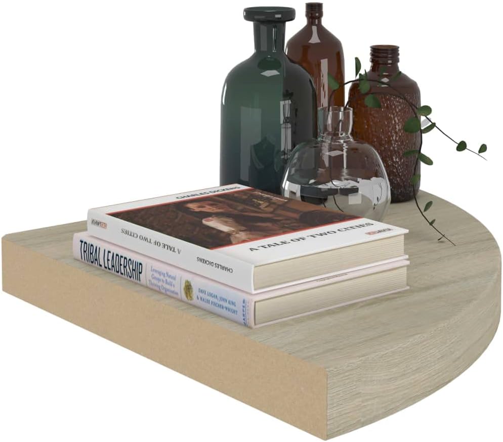 Floating Corner Shelf Set of 4 Oak Wood Triangular MDF Wall Mount 13.8 x 13.8 x 1.5 in Honeycomb Brown Small Storage Display for Living Room Bedroom Office