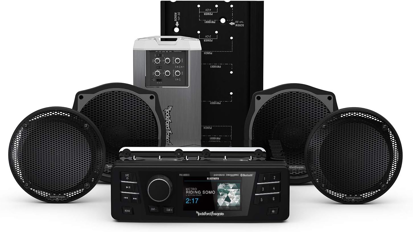Rockford Fosgate HD9813SGU-STAGE2 Digital Media Receiver, Four Speakers & Amplifier Kit for 1998-2013 Harley-Davidson Street Glide Ultra