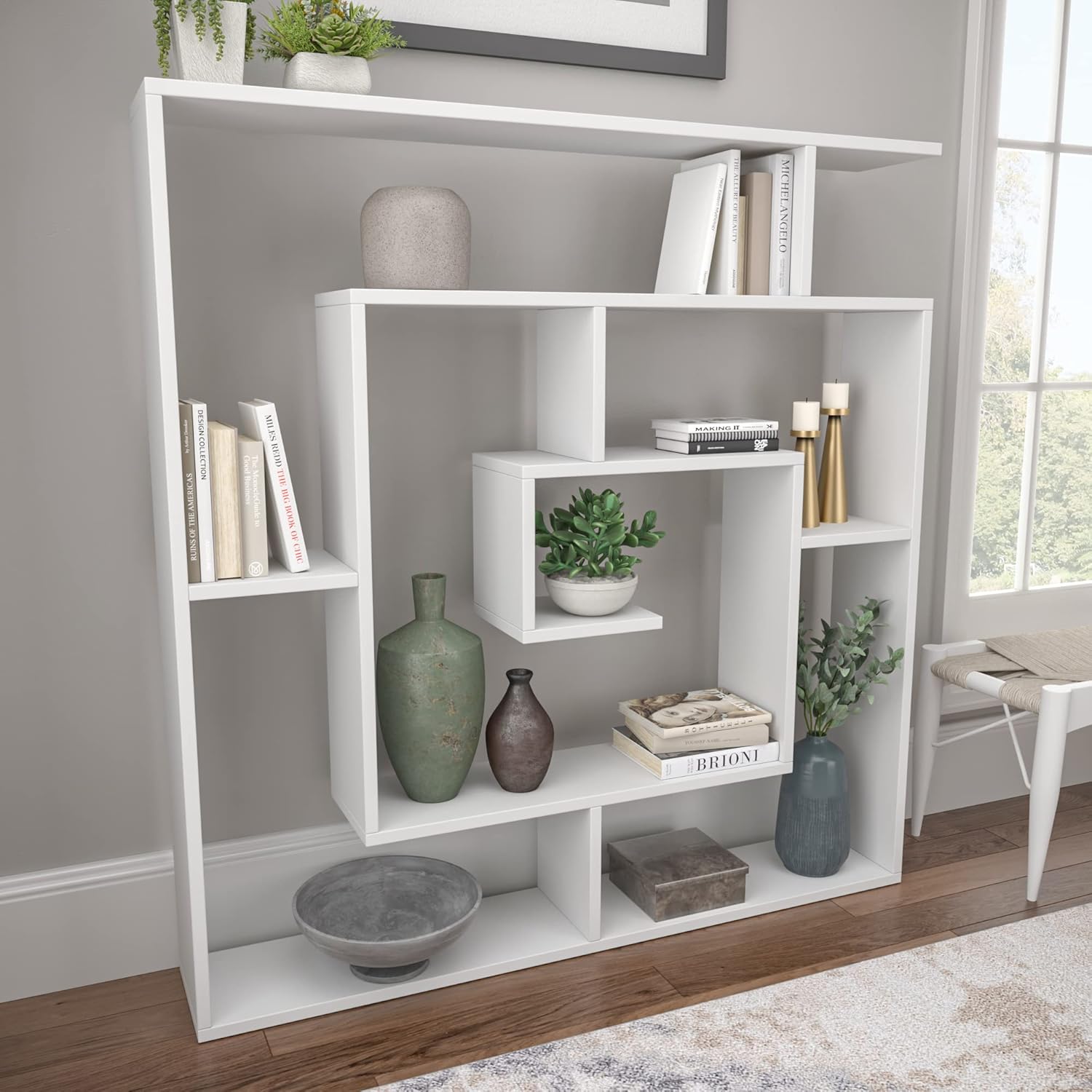Ada Home Décor Briscoe Bookcase, 49'' x 51'' x 8.5'', White