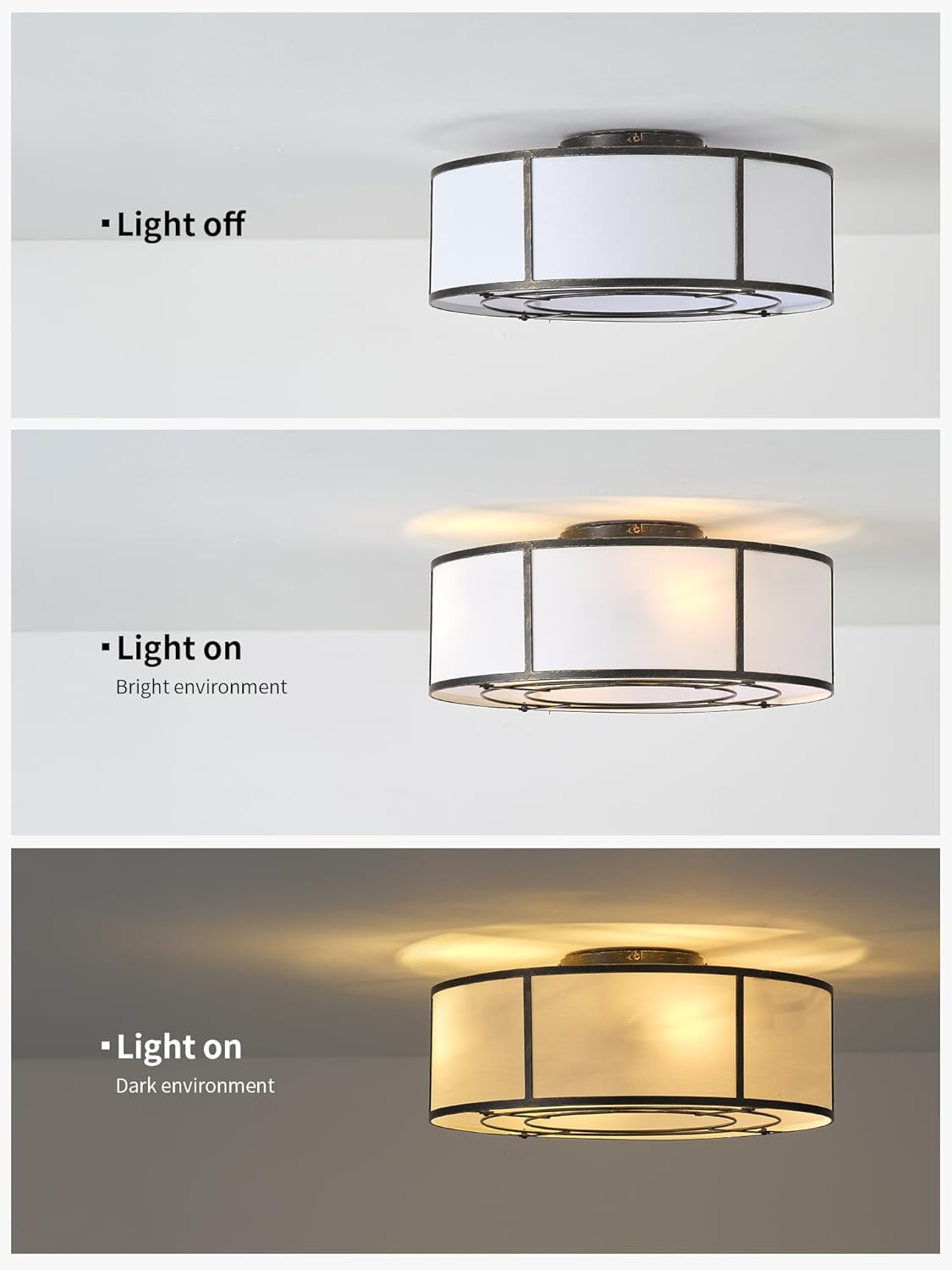 Caged Ceiling Fans with Lights Flush Mount, Farmhouse Low Profile Ceiling Fan with Lights Remote Control, 20'' Modern Bladeless 6 Speeds for Bedroom, Nursery, Kitchen, Black