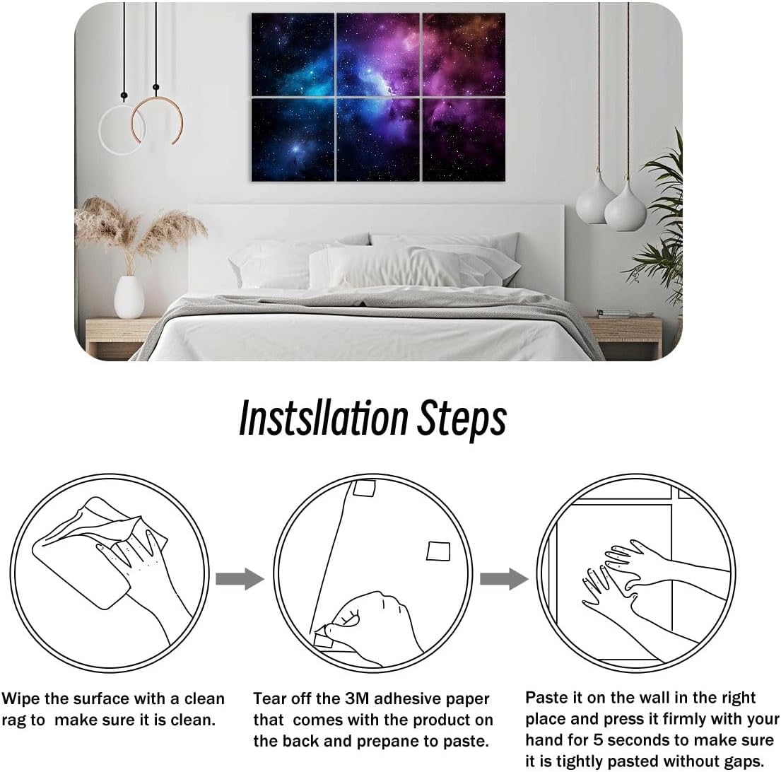 6 Pack Art Acoustic Panels colorful galaxy nebula clouds starlight Sound Absorbing Panel 48