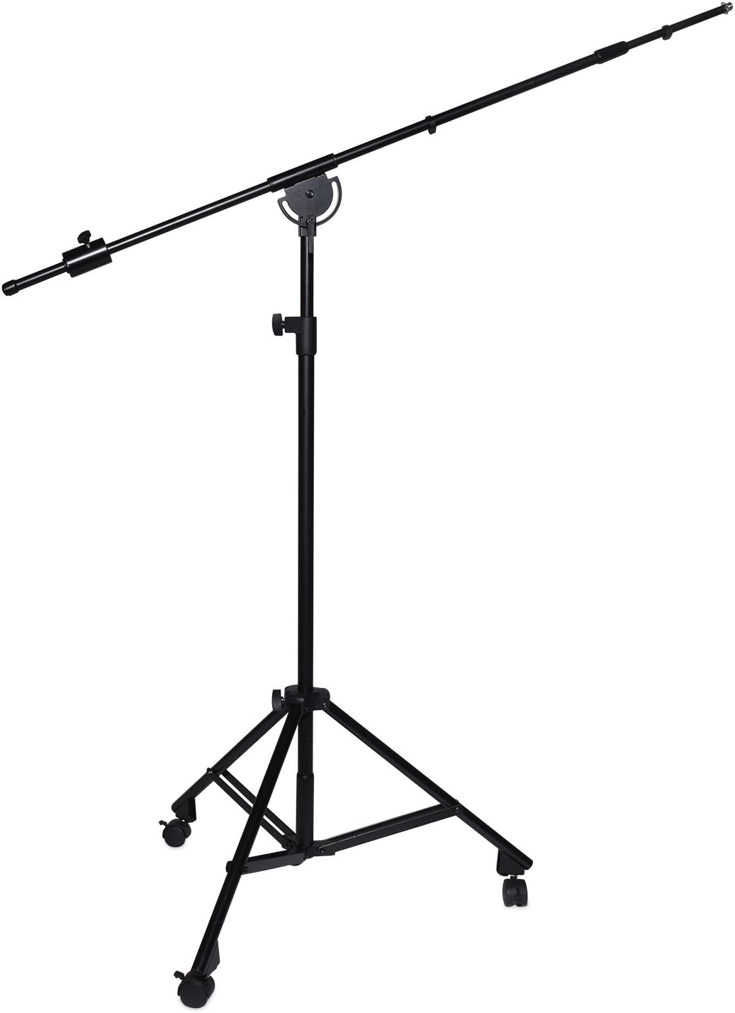 LyxPro Professional Microphone Stand Heavy Duty 90” Studio Overhead Boom Stand with Rolling Caster Wheels, 87” Extra Long Telescoping Arm Mount, Foldable Tripod Legs & Adjustable Counterweight