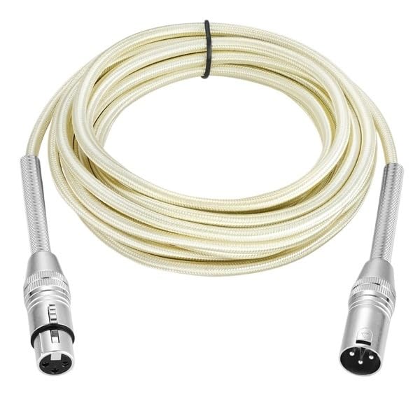 XLR Cable Male to Female M/F with Spring Protection for Microphone Amplifier Foil+Braided Shielded(Gold Fabric Braided,20m)