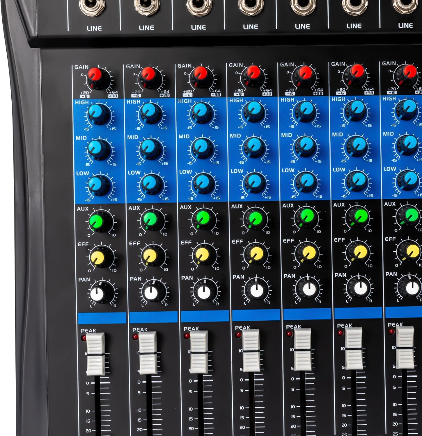 8 Channel Professional Powered Mixer, 48V USB Bluetooth Audio Interface Phantom Power Mixer, Metal Live Mixer Professional DJ Console Mixer Use for Home KTV, Campus Language, Conferences