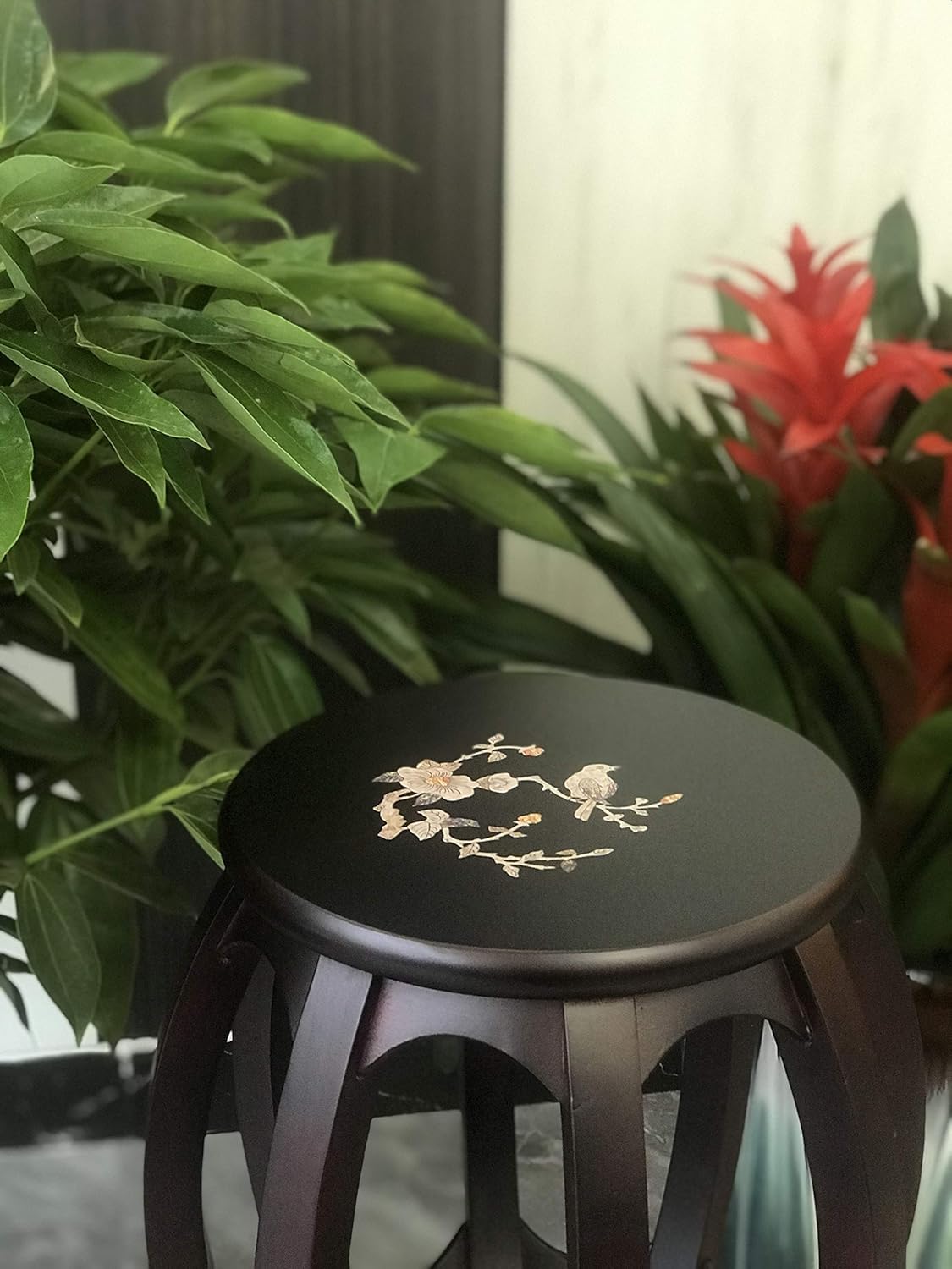 LANDTOM Professional Round Stool of Solid Wood for Guzheng ，Guzheng Red Sandal wood Round stool (RED)