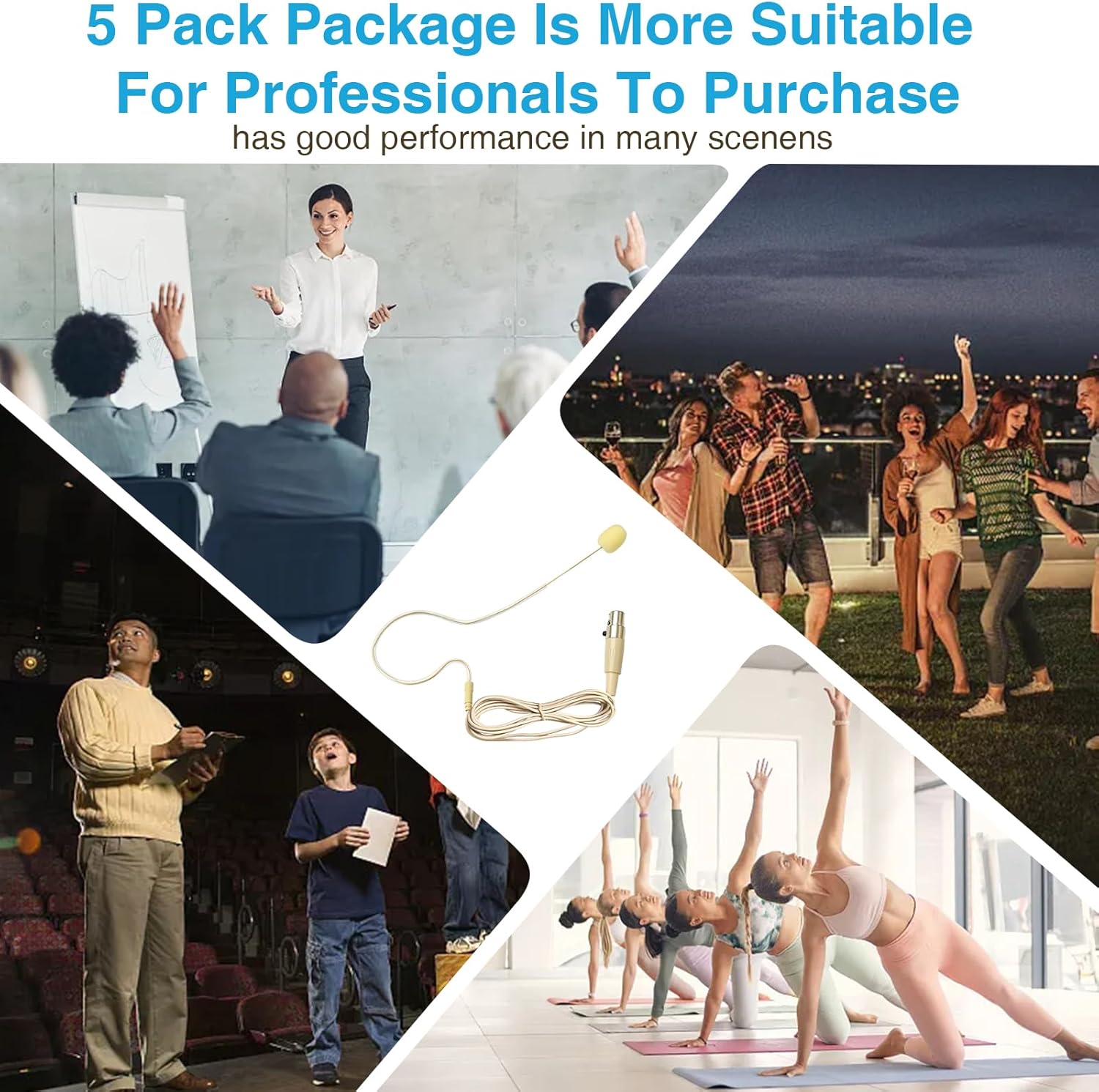 5 Pack Headset Headworn Microphone Single Ear Headset Mic Mini XLR 3Pin TA3F Plug Hands Free Mic for AKG Samson with 1.5m Cable Windscreen,Work for Singing,Lecture,Stage