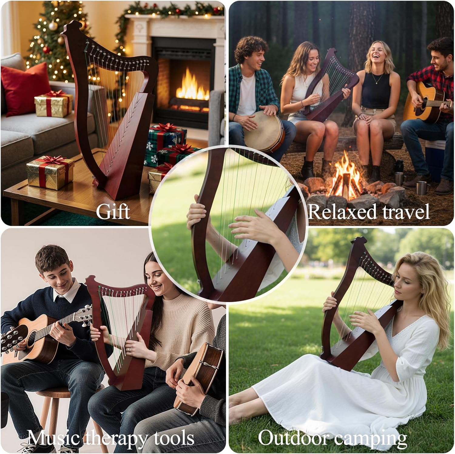 Lyre Harp, 23 Inches 15-String Zelkova Lyra Harp Kit, Stringed Musical Instruments with Tuning Wrench Gig Bag Instructions Extra Strings for Beginners Adults