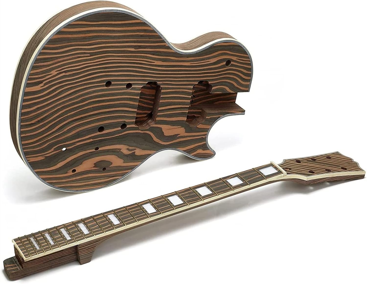 FLFL New 6 String Guitar Kit Zebrawood Solid Body for LP Style Electric Guitar Builder Kit Unfinished Guitar Kit