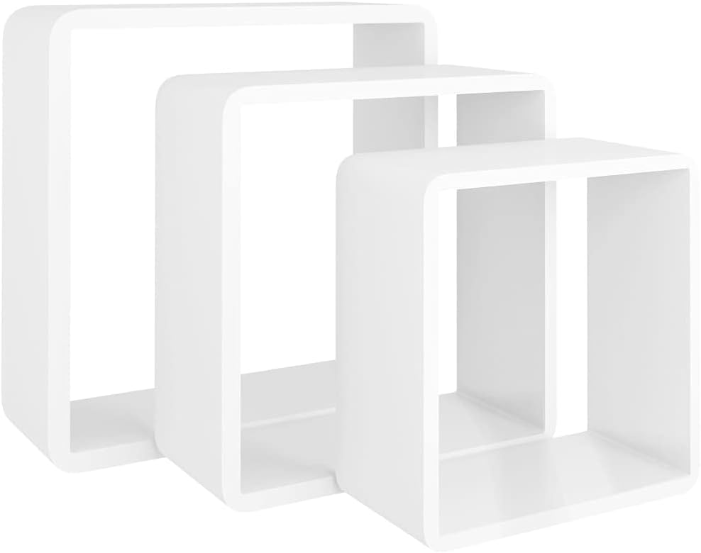 Wall Cube Shelves 3 pcs,Floating Wall Shelves,Wall Mounted Storage Shelves,Wall Decorative Storage Shelf,for Living Room,Bedroom,Kitchen,Bathroom,White MDF(Easy to Assemble)