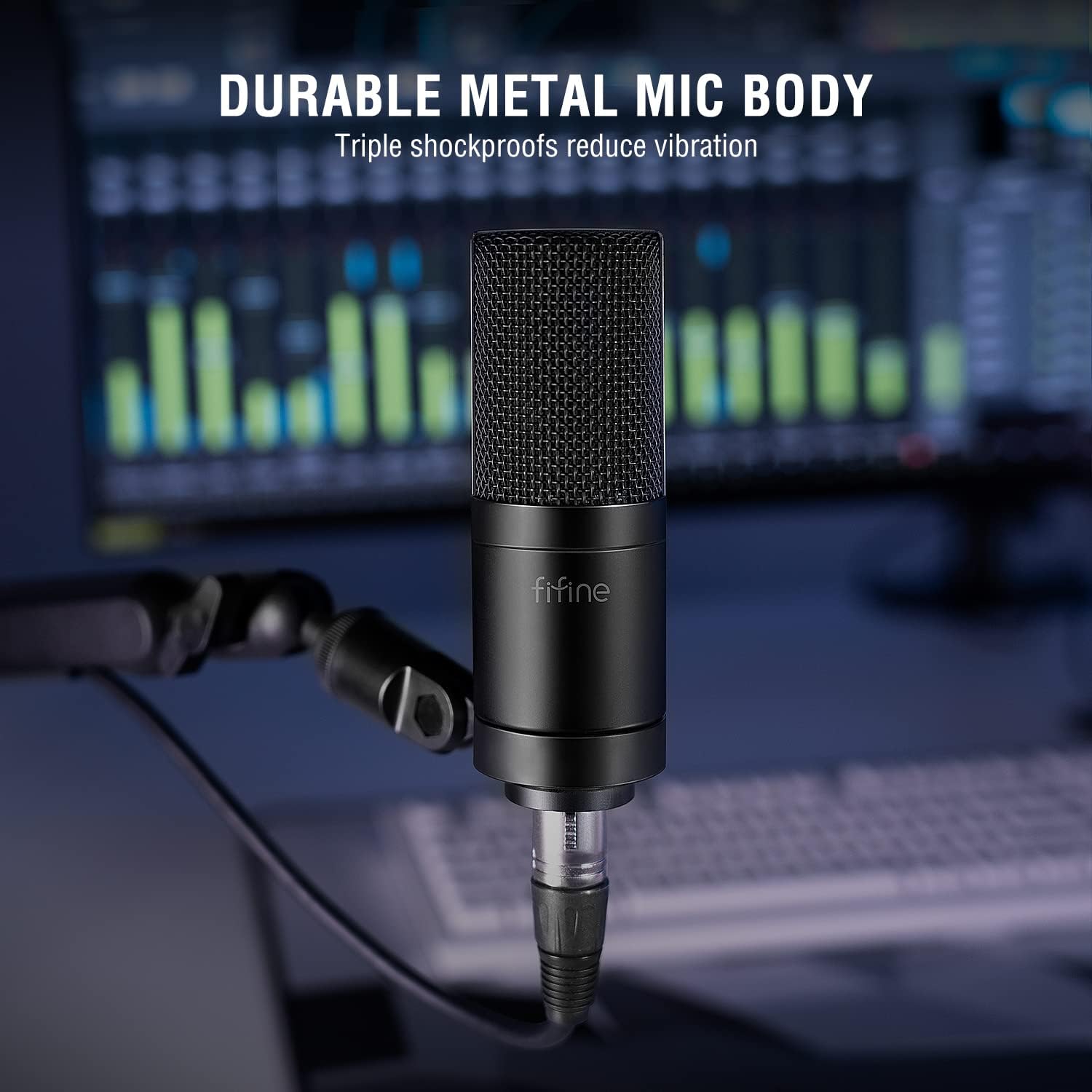 FIFINE XLR Condenser Microphone and Arm Stand Kit, Cardioid Studio Mic for Recording Voice-Over Streaming，Heavy Duty Boom Arm,Suspension Scissor Adjustable Mic Stand with Desk Mount(K669C+BM63)