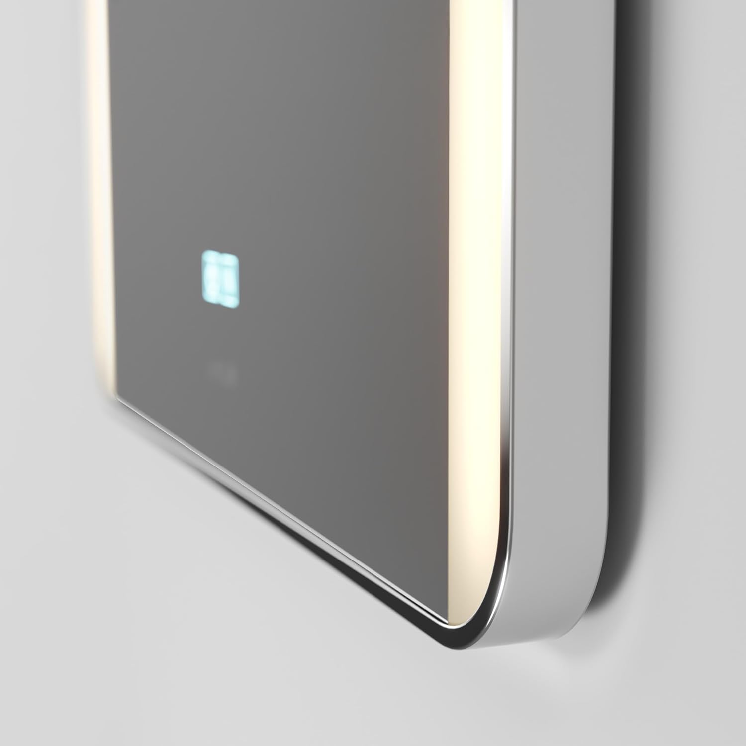 artika Onyx Wall Mount LED Mirror, 24x32 Inch, Bathroom, Rectangular with Rounded Corners, Steel Frame, Modern, Chrome, Selectable White, Dimmable with Defogger