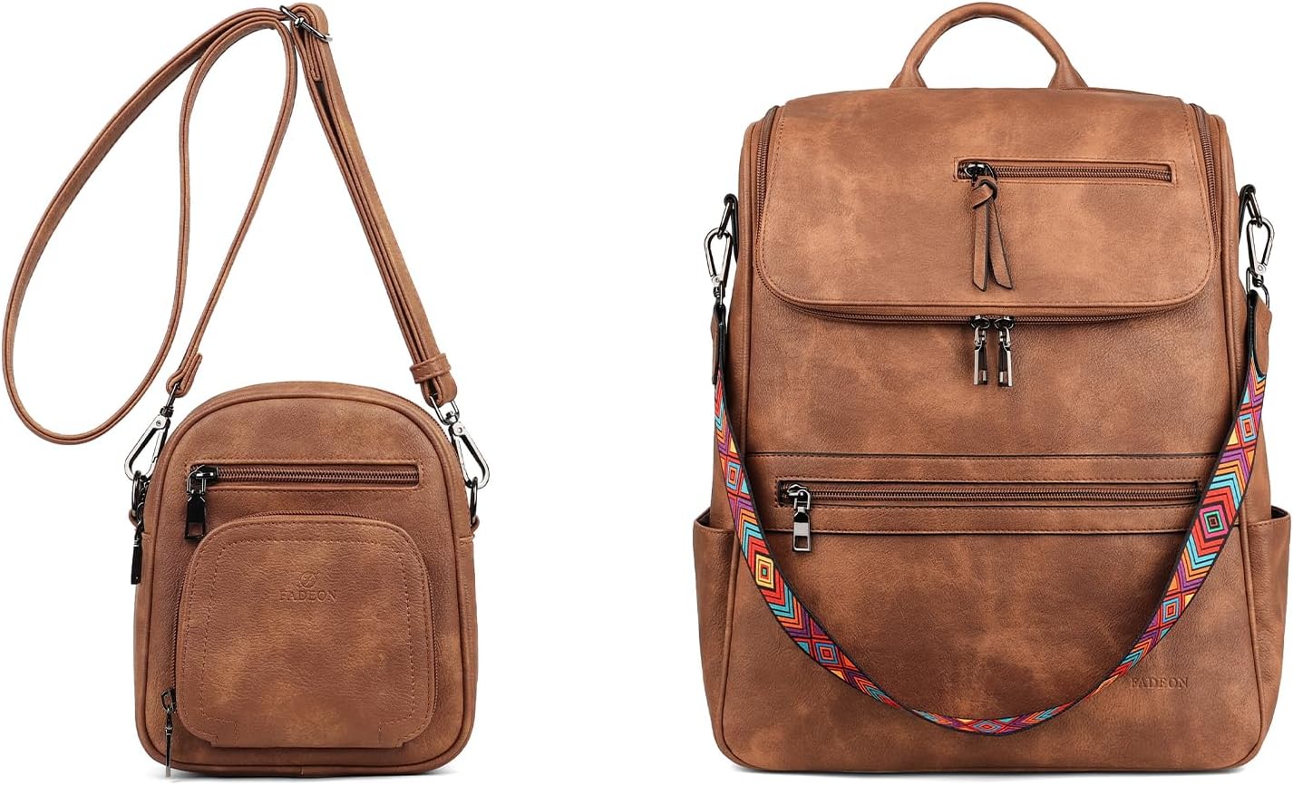 FADEON Small Purses for Women & Laptop Backpack Brown Collection