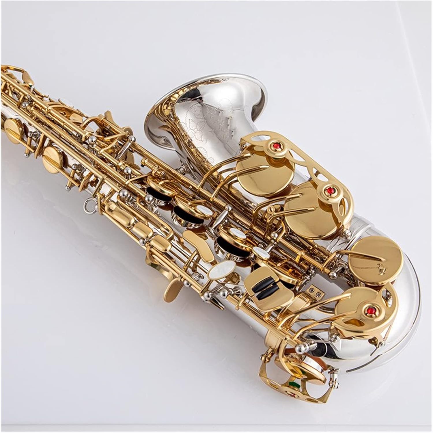 Alto Saxophone Nickel Plated Gold Key Professional Sax Mouthpiece with Case and Accessories Student Saxophone