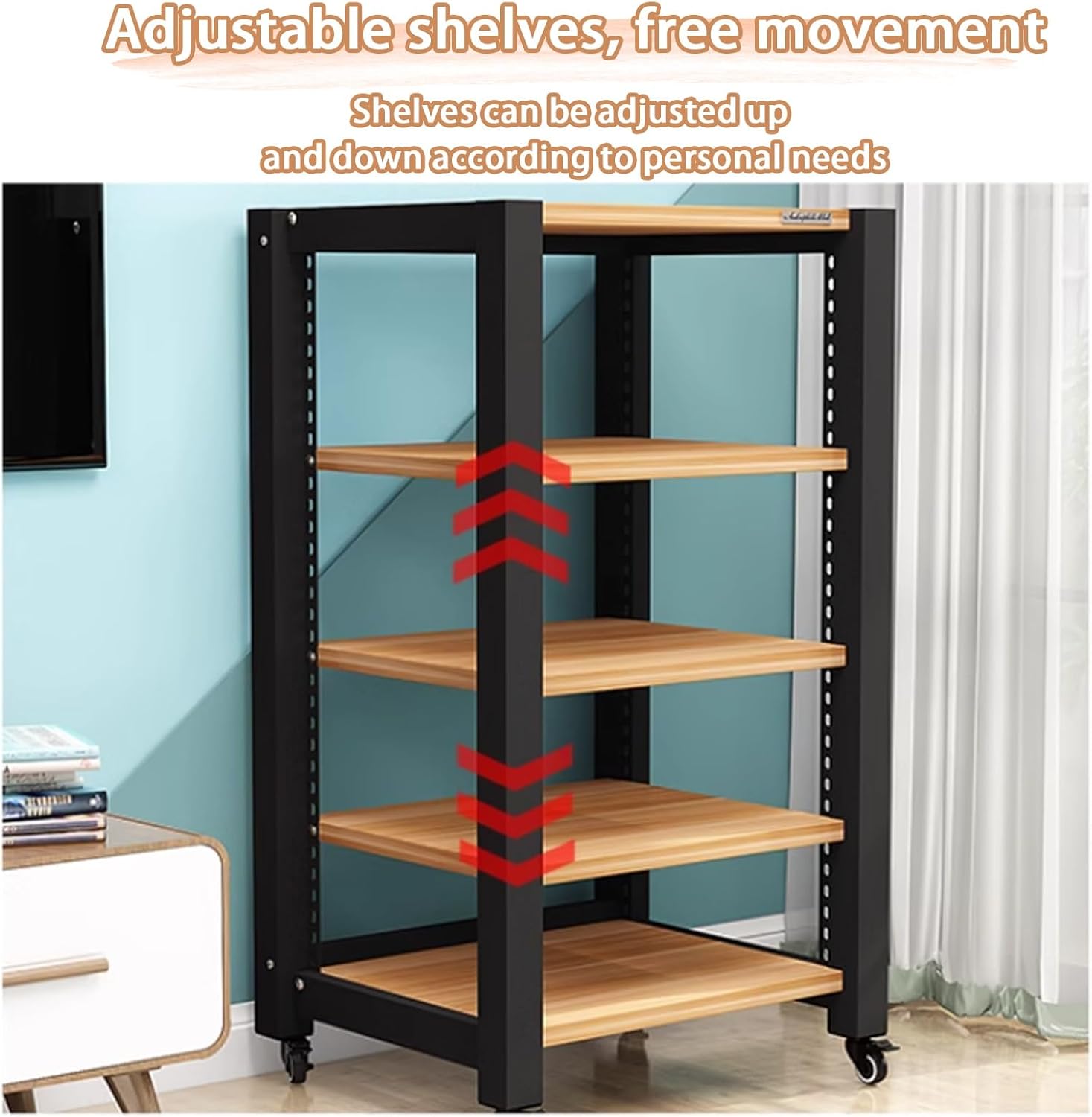 Adjustable Media Stand with Silent Foot Pad Open Storage and Multipurpose AV Rack 2/3/4 Tier TV Stand for Home Office and Theater