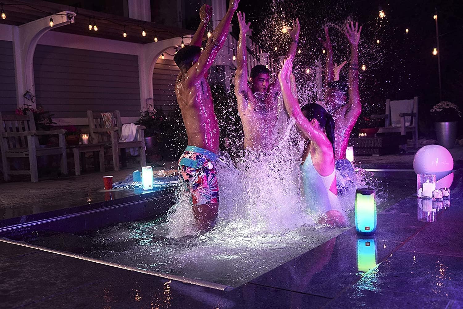 JBL Pulse 4 Waterproof Portable Bluetooth Speaker with Light Show - Black (Renewed)